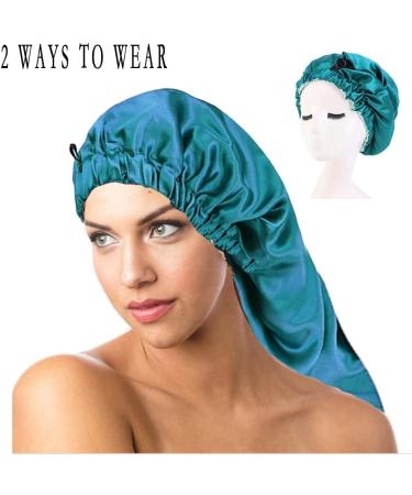 LadayPoa 2 Pcs Long Satin Sleep Cap for Women Girls - Black+Green Silky Bonnet for Long Curly Hair Protection - Buy Online on GoSupps.com