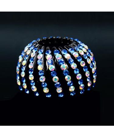 ZHOUBA Rhinestone Bird Nest Expandable Tail Hair Bun Holder Hair Clip Hair Accessory AB Blue L Large Blue