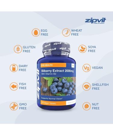 Bilberry Extract 2000mg + Vitamin B2 120 Vegan Tablets for Normal Vision | Vegetarian Society Approved | UK Supplier - Buy Online on GoSupps.com