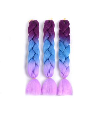 Shop Showjarlly Kanecalon Hair Braids - Ombre Jumbo 24 Extensions in Purple/Navy Blue/Light Violet (3 Pack) - International Shipping Available - Buy Online on GoSupps.com