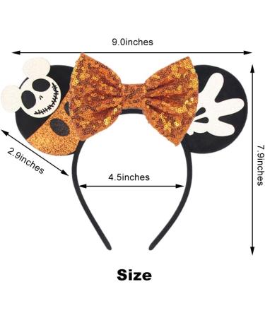 Kiddale Halloween Mouse Ear Headband for Women Girls Orange Bow Skull Hair Hoop Headwear Headdress for Halloween Party Cosplay Decoration - Buy Online on GoSupps.com