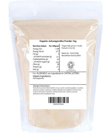 Manor Springs Organic Ashwagandha Powder 1kg - Pure & Natural Stress Relief Supplement - Buy Online on GoSupps.com