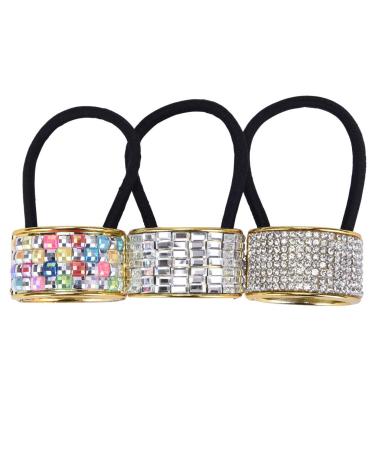 DEEKA Rhinestone Glitter Ponytail Holders - Pack of 3 Elastic Hair Ties for Women - Color C - Buy Online on GoSupps.com
