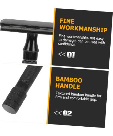 Minkissy 3-Piece Mustache Cord Bear Razor Set - Bamboo Handle Safety Razor with Manual Head & Blades - Black - Buy Online on GoSupps.com