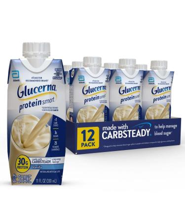 Glucerna Protein Smart Nutritional Shake, Diabetic Protein Drink, Blood Sugar Management, 30g Protein, 150 Calories, Vanilla, 11-fl-oz Carton, 12 Count