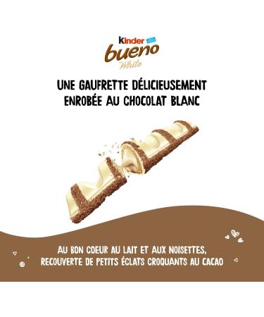  Kinder Kinder Bueno White - Thin Wafer Coated in White Chocolate with a Milk and Hazelnut Center - Soft and Crispy Biscuit - Sharing Size - 30 x 2 Bars (39g) - Buy Online on GoSupps.com
