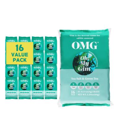16 pack OMG OH!My Gim Seaweed Snack sea salt & green tea vegan healthy seatang snacks South Korea Premium dried algae chip dry vegetables sea algae chips Korean food sea salt & green tea