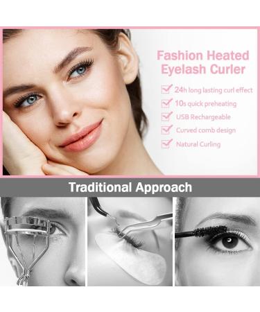 Valentine's Day Gift for Her - 3D Heated Eyelash Curler with USB Charging Intelligent Temperature Display & Three Speed Heating - Long Lasting Pink - Buy Online on GoSupps.com