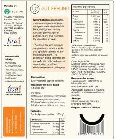 VELBIOM Happy Cultures Gut Feeling Digestion Supplement Probiotics Bacillus Coagulans 4.1 Billion Cfu to Help Bloating Ibs Digestion Clinically Tested - 30 Veg Capsules Pack of 2 - Buy Online on GoSupps.com