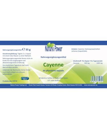 Cayenne 500 mg Capsules | High Dose 100% Natural Vegan | 60 Additive-Free Vegetable Capsules | From Nature Power - Buy Internationally - Buy Online on GoSupps.com