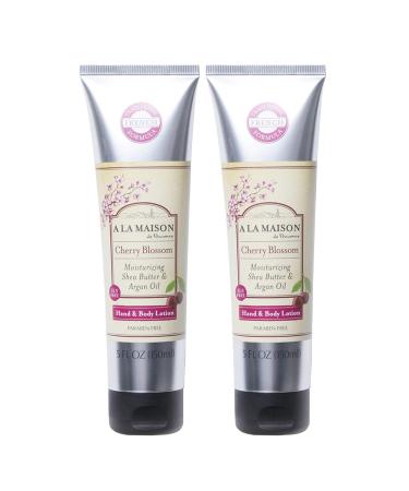 A La Maison De Provence Hand and Body Lotion | Natural Moisturizing Lotion with Argan Oil and Shea Butter | Moisturizer for Dry Skin | Paraben and Phthalates Free | Cherry Blossom Scent 5 Oz (2 Pack)