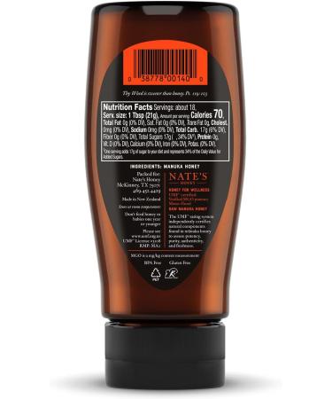 Nate's Raw Manuka Honey New Zealand MGO 512+ | Certifi UMF 15+ | Bouteille souple de 374 2 g MGO 512+ | Certifi UMF 15+ 13.2 ml (Lot de 1) - Buy Online on GoSupps.com