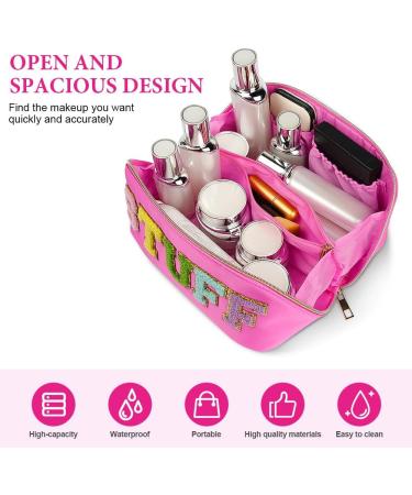 Aucuu Premium Nylon Cosmetic Bag Travel Organizer - Large Capacity Waterproof Zipper Bag for Women (Pink) - Buy Online on GoSupps.com