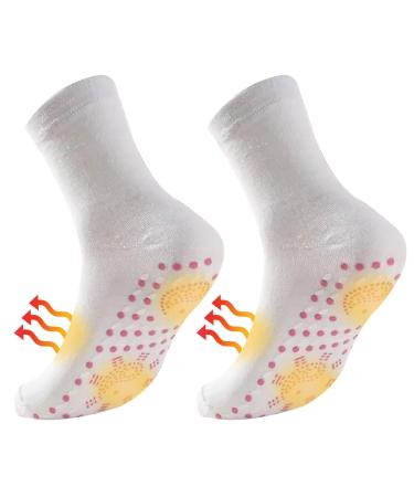 Fleau Heated Socks - Self Heating - Non Slip - Massage Socks - Ski Socks - One Size - White - Winter Socks - Gift