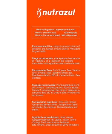 nutrazul Vitamin C 1000mg Effervescent Tablets VIT C Supplement to Help Maintain Immune Function Gluten-Free Lactose-Free Sugar-Free Preservative-Free Orange Flavor 20 Count Pack of 3 - Buy Online on GoSupps.com