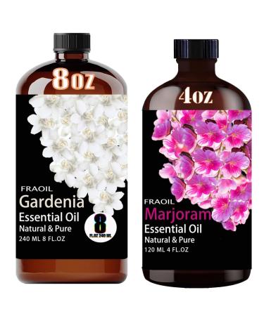 Gardenia Essential Oil 8 Fl Oz and Marjoram Essential Oil 4 Fl Oz for Diffuser Humidifier Yoga Cleaning DIY Candle Soap Making Perfume Gift for Essential Oils