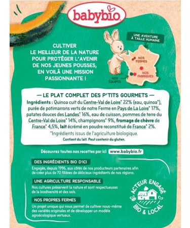BABYBIO - Vegetable Quinotto - Quinoa Green Pumpkin from our Farm Mushrooms Goat cheese - 230g - ORGANIC - 12+ months - Buy Online on GoSupps.com
