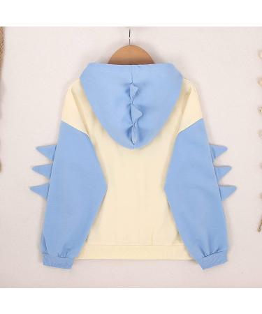 Little Girl Dinosaur Loose Hoodie Sweatshirt | Cute Cartoon Winter Top 10-11 Years | Light Blue - Buy Online on GoSupps.com