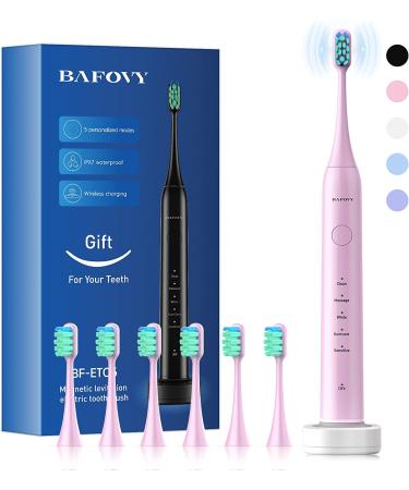 Sonic Electric Toothbrush for Adults and Kids - BAFOVY Rechargeable Power Toothbrush with 6 Brush Heads, 5 Modes, Smart Timer, Fast Charging (Pink) - Buy Online on GoSupps.com