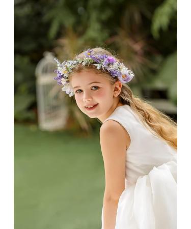 DreamLily Lavender Boho Wedding Floral Crown - Flower Girl Hair Wreath DFS28 - Buy Online on GoSupps.com
