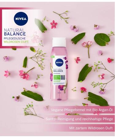 Nivea Natural Balance Shower Gel with Wild Rose Fragrance and Organic Argan Oil (300 ml) Nourishing Shower without Allergenic Fragrances Vegan Shower for Dry and Sensitive Skin - Buy Online on GoSupps.com