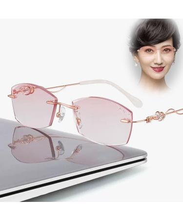 Fashion Rimless Tinted Lens Reading Glasses for Women - Blue Light Blocking Anti Eyestrain Metallic - Size 1.0x - Buy Online on GoSupps.com