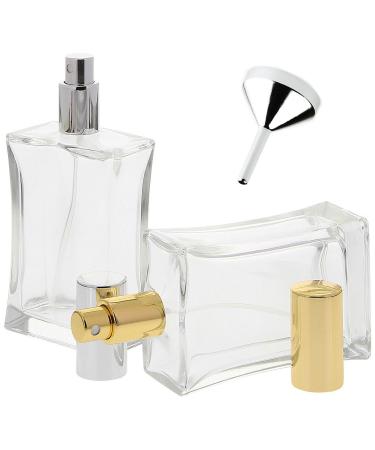 Kosmetex empty square glass bottle tapered 100 ml mix set with funnel perfume atomizer 2-pack