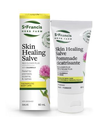 St. Francis Herb Farm Skin Healing Salve | 60 ml | Red Clover Plus Salve | Eczema and Psoriasis Remedy | Skincare Wound-healing | Anti-itch Salve | Made in Canada