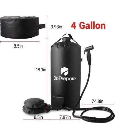 Dr. Prepare 4 Gallon Camping Shower Bag with Upgraded Screw Lid, Pressure Foot Pump, and Handy Nozzle - Portable Solar Shower for Beach, Camping, Hiking Trip - Buy Online on GoSupps.com