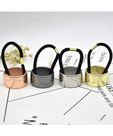 Ziyero 4-Piece Elastic Hair Tie Set - Metal Ring Cuffs for Ponytails | Smooth Surface in Silver Gold Rose Gold & Light Black - Perfect for Everyday Travel & Parties - Buy Online on GoSupps.com