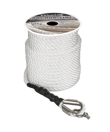 Marine System Made Nylon 3 Strand Anchor/Rigging Line Anchor Rope 3/8 Inch 100FT 150FT White (3/8" x 100') 3/8"x100' White