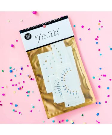 Boho-Inspired Flashy Faces Variety Set - 25 Assorted Premium Waterproof Metallic Gold & Silver Face Flash Tattoos - Buy Online on GoSupps.com