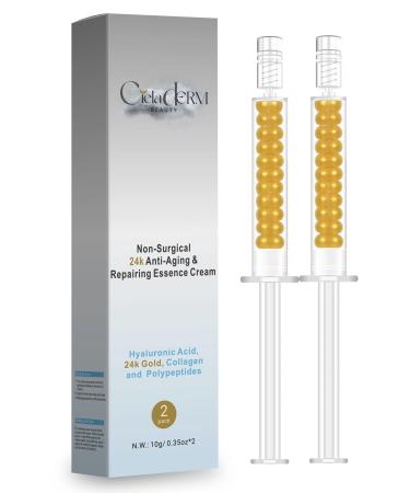 Under Eye 24K Gold Gel |Reduce Fine Lines Dark Circles Puffy Eyes Undereye Bags| Advanced Night Anti Wrinkle Repair Eye Solution Gel-Cream | Facelift Essence Cream | 2 Syringe Pack