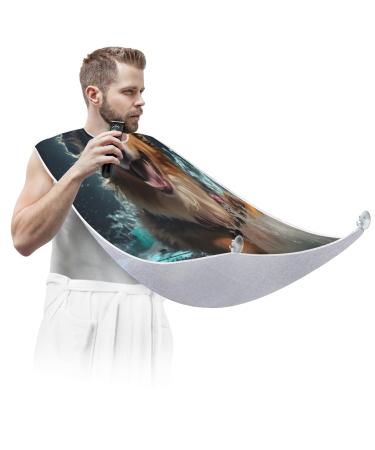 Happy Surfing Dog Beard Bib Apron Beard Hair Catcher for Men Shaving Fathers Day Anniversary Christmas Gifts for Dad Husband Beard Bib with 2 Suction Cups