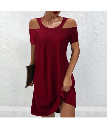 Women's Off The Shoulder Summer Dress - V Neck Casual Mini Dress in Solid Wine Color - XX-Large - Buy Online on GoSupps.com