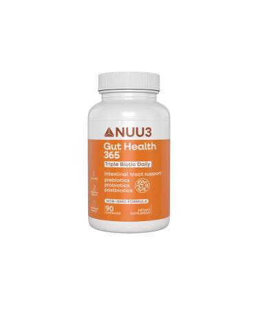 NUU3 Gut Health 365 - Digestive Enzymes & Probiotic Supplement for Women & Men - Bloating & Digestion Relief - Supports Gut Microbiome & Healthy Immune Function - 90 Capsules 90 Count (Pack of 1)