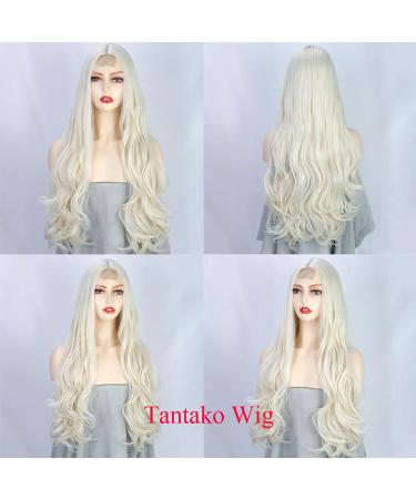 TANTAKO Long Platinum Blonde Wig With Small Deeper Middle Part Lace Blonde Lace Front Wig for Women Daily Synthetic Wig (Blonde 364) Platinum Blonde 364 - Buy Online on GoSupps.com