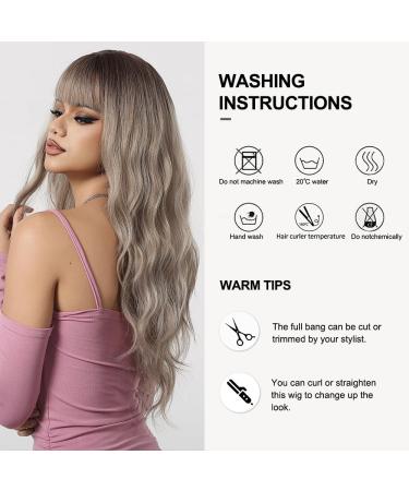 Ofei Long Ombre Ash Blonde Wig - Natural Wavy Synthetic Hair Heat-Resistant for Daily & Party Cosplay - Best Quality Wigs for Women - Buy Online on GoSupps.com