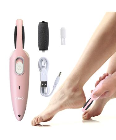 ABKO Electric Callus Remover Rechargeable Cordless Foot File Easy Grip Adjustable Power Pedi Feet Care for Dead Hard Skin Cracked Heels CR01 Pink