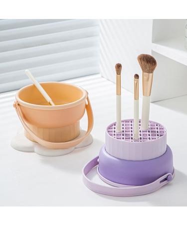 AWOCAN 3-in-1 Makeup Brush Cleaner Bowl Foldable Portable Cleaning Tool for Brushes Powder Puffs Sponges (beige) - Buy Online on GoSupps.com