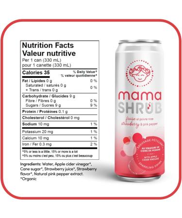 MAMASHRUB Organic Strawberry & Pink Peppercorn Sparkling Drink with Apple Cider Vinegar 12 x 330mL Cans 100% Natural Organic Non-Alcoholic Made in Canada - Buy Online on GoSupps.com
