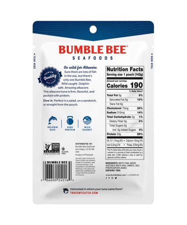 BUMBLE BEE Premium Albacore Tuna In Water Pouch - High Protein Keto Snack, Gluten Free, 5oz Pouches (12 Pack) - Buy Online on GoSupps.com