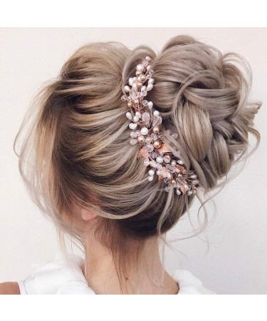 BERYUAN Women Pearl Wreath Vintage Gold Leaf Long Hair Vine Piece Wedding Hair Accessory Gift for Her Crystal Hair Piece Party Headress for Bride Bridesmaid Girls (gold)