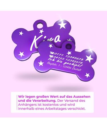 Ibera Gifts - Personalized Bone-Shaped Dog & Cat Collars | Engraved Neck Bands for Medium to Large Pets (Purple Stars) - Buy Online on GoSupps.com