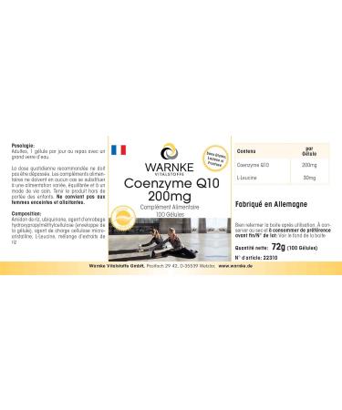 Coenzyme Q10 200mg Capsules - High Dose Ubiquinone | 100 Count | Warnke Vitalstoffe - Premium German Pharmacy Quality - Buy Online on GoSupps.com