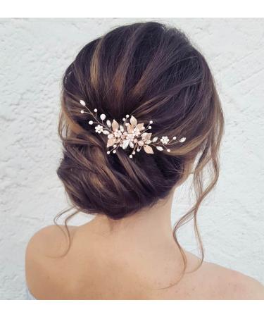 Zoestar Bridal Wedding Hair Combs Flower Pearl Headpiece Bride Crystal Leaf Hair Accessories for Women and Girls (Rose Gold) - Buy Online on GoSupps.com