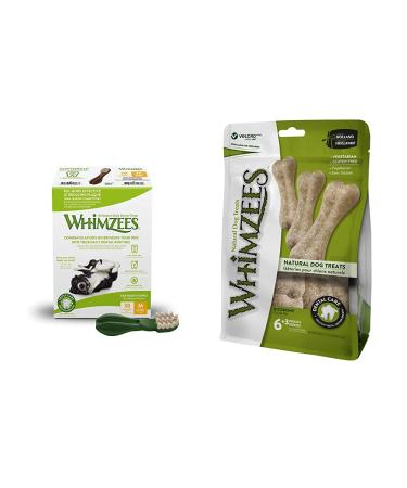Whimzees toothbrush natural grain -free dental care snacks (30 pieces) size M & rice bones natural gluten -free dental snacks chewing bones for large dogs 9 pieces size m/l 30 pieces (1 Pack) 30 monthly box bundle with rice bones