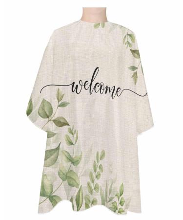 Fall Green Eucalyptus Barber Cape - Salon Hair Cutting Cape for Women Men Kids Adults Vintage Rural Plant Botanical Haircut Cape with Adjustable Elastic Neckline Hairdressing Stylist Cape Accessories 1 piece 55x63 Inch Light Beige Grass Green