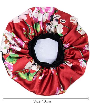Large Satin Bonnet for Curly Hair - Red Flowers | Double Layered Wide Band Hair Cap for Women - Buy Online on GoSupps.com