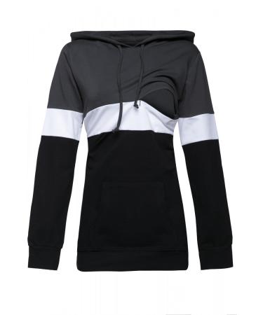 HAPPY MAMA. Women's Nursing Hoodie Breastfeeding Colour Block Maternity. 503p 8 Graphite & Off White & Black - Buy Online on GoSupps.com